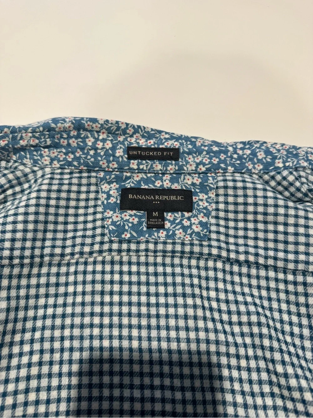 Banana Republic Blue Floral & Gingham Contrast Untucked Shirt M